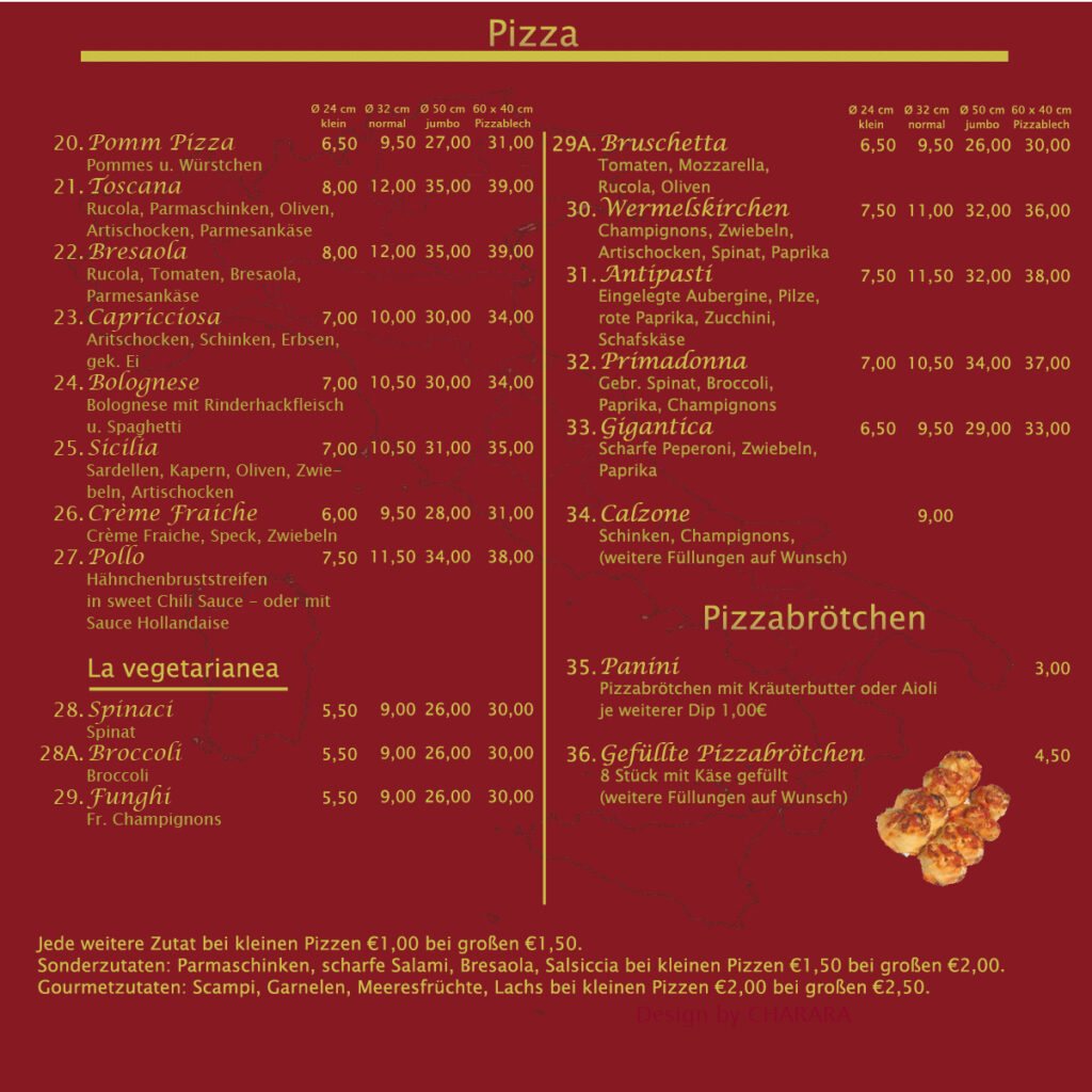 Speisekarte Pizzeria Va Bene