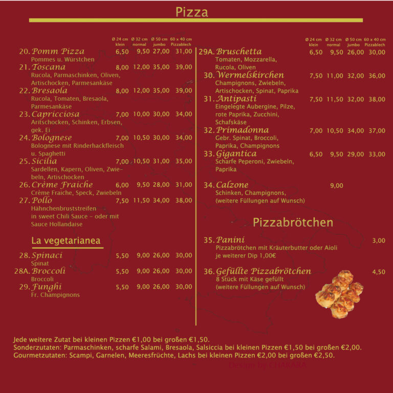 Speisekarte – Pizzeria Va Bene