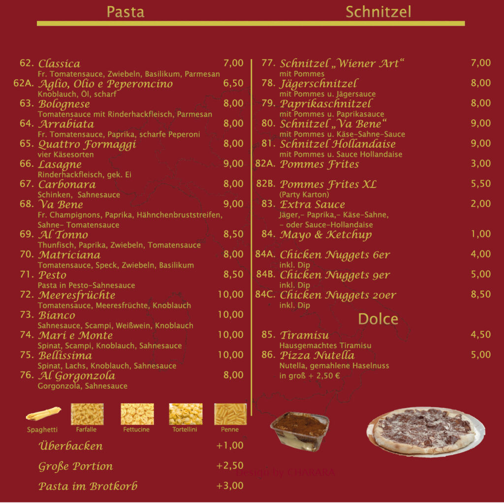 Speisekarte – Pizzeria Va Bene