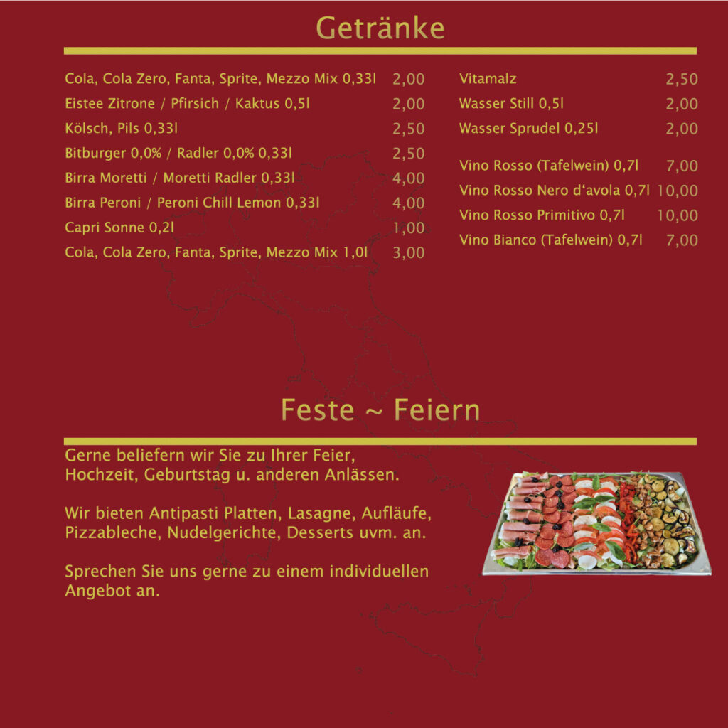 Speisekarte – Pizzeria Va Bene